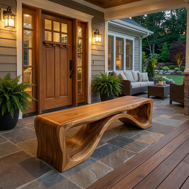 Luxury Wood Bench With Flowing Leg For Entryway