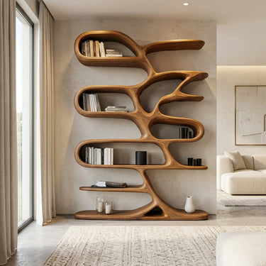 Contemporary Wooden Bookcase For Minimalist Living Room Decor
