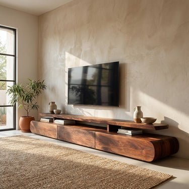 Modern Organic Natural Wood TV Stand For Living Room