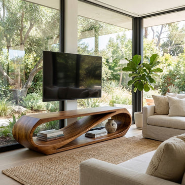Sculptural Natural Wood TV Console For Modern Living Room