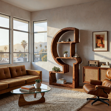 Artistic Wooden Bookshelf With Unique Curved Structure For Home