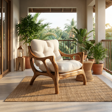 Tropical Modern Boucle Lounge Chair For Patio Sunroom