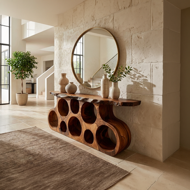 Wooden Console Table With Round Cutout Base For Living Decor