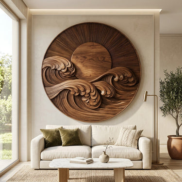 Modern Coastal Round Wave Wood Wall Art For Home