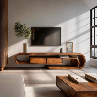 Unique Curved TV Shelf For Minimalist Living Room Furniture