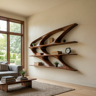 Organic Sculptural Wooden Bookshelf For Living Room Statement