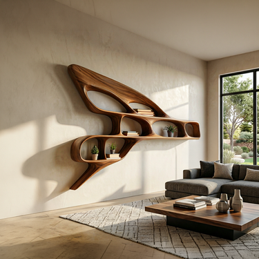 Organic Wooden Wall Bookshelf For Luxury Interior