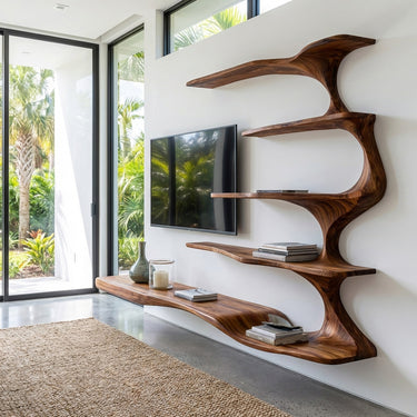 Organic Natural Wood TV Shelf For Living Space