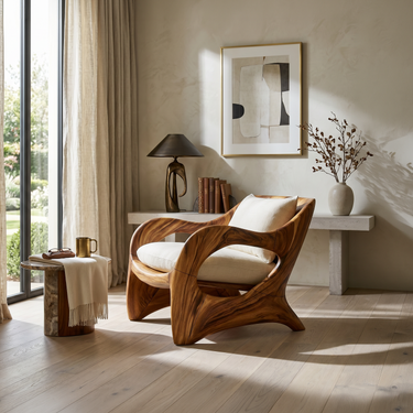 Resort-Inspired Sculptural Lounge Chair with Contemporary Elegance