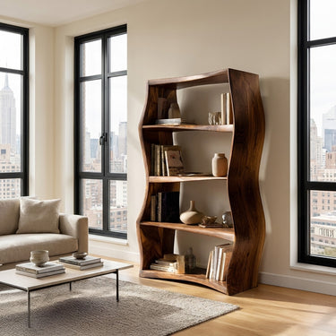 Elegant Natural Wood Bookshelf For Living Room Storage