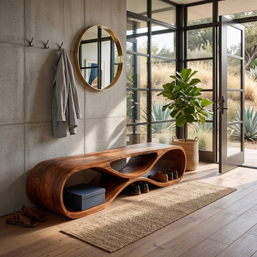Wooden Bench Organic Sculptural Design For Home