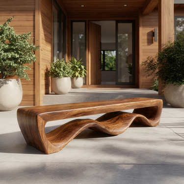 Modern Wooden Bench With Flowing Base For Hallway