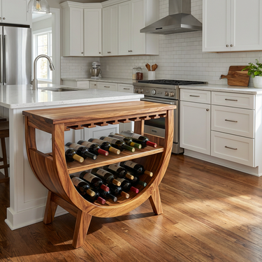 Wooden Wine Cabinet With Built In Glass Rack For Kitchen