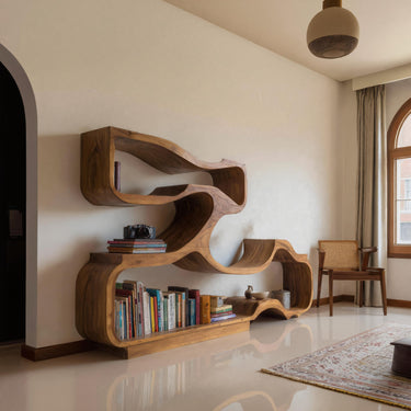 Artistic Bookshelf With Flowing Design For Living Room