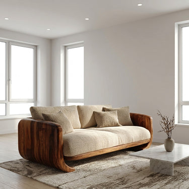 Organic Modern Curved Wood Sofa For Living Room
