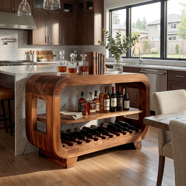 Modern Wine Cabinet With Rounded Edges For Dining Island