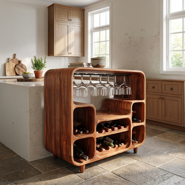 Modern Wine Cabinet With Open Bottle Display For Home Bar