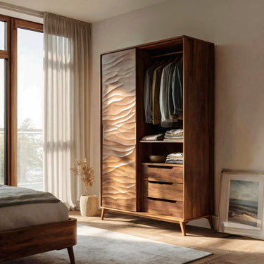 Organic Sculptural Wardrobe With Wave Door For Bedroom Interior