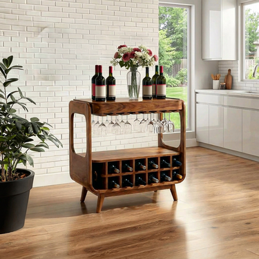 Handcrafted Wooden Wine Cabinet With Storage For Dining Room