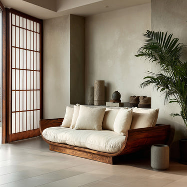 Wooden Sofa With Curved Form For Living Room