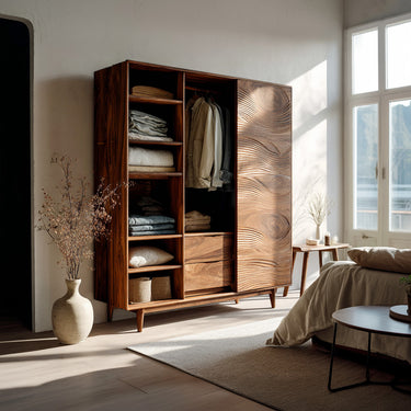 Minimal Wardrobe With Carved Front For Bedroom Space