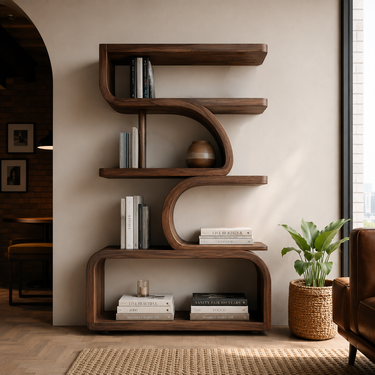 Organic Curved Wooden Bookshelf For Home Decor