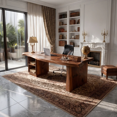 Luxury Executive Desk With Live Edge Top For Classic Home Office