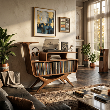 Modern Wooden Record Player Stand With Open Frame For Living