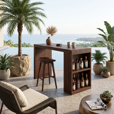 Tropical Live Edge Bar Table For Balcony Or Outdoor Patio