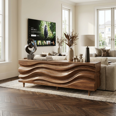 Hand Carved Wave Sideboard For Living Room Or Dining Room