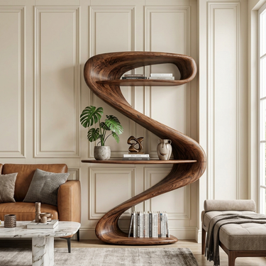 Modern Wave Bookshelf For Living Room Or Contemporary Interior