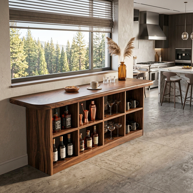 Wooden Bar Table With Storage For Compact Kitchen Or Coffee Bar