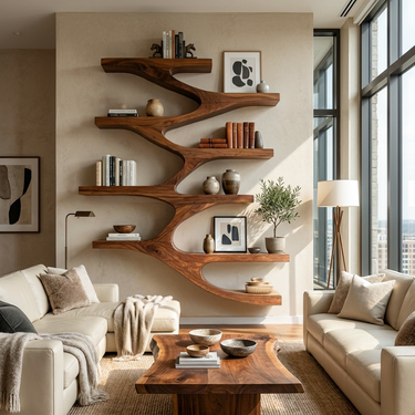 Minimalist Wood Floating Bookshelf For Living Space