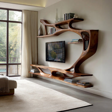 Organic Modern Sculptural Wall TV Shelf For Living Room