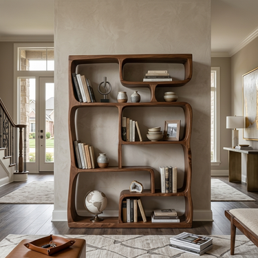 Modern Sculptural Bookshelf With Geometric Design For Living Room