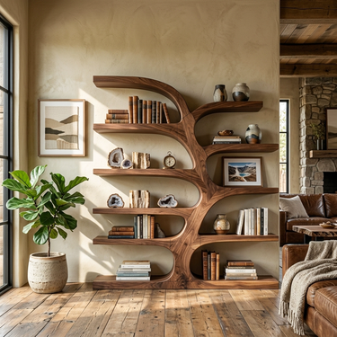 Handcrafted Curved Bookshelf For Living Room Furniture