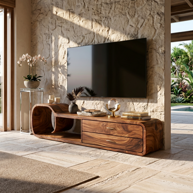 Sculptural Wooden TV Cabinet Organic Modern Design