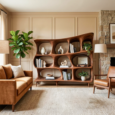 Organic Carved Bookshelf For Living Room Or Office Storage