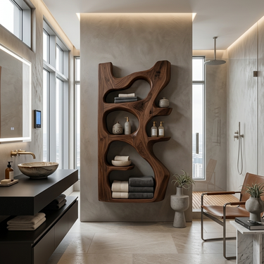 Handcrafted Sculpted Bathroom Shelf For Towels Or Storage