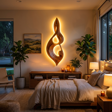 Modern Wood Wall Art Musical Note Form For Living Room