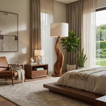 Modern Sculptural Floor Lamp With Curved Base For Bedroom