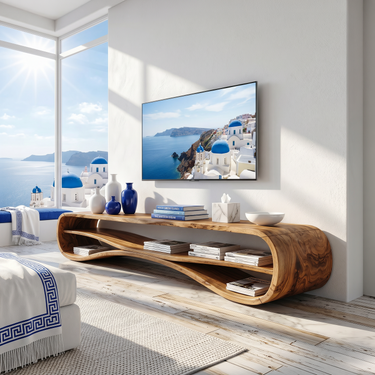 Modern Curved TV Stand For Coastal Living Room