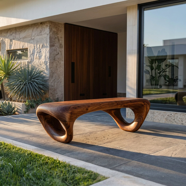 Modern Sculptural Outdoor Bench For Patio Or Garden Decor