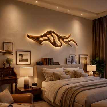 Artistic Wood Wall Light With Sculptural Form For Bedroom