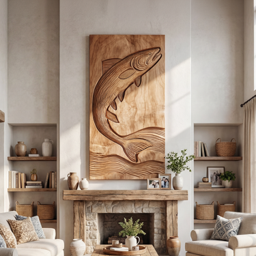 Minimalist Fish Wood Wall Sculpture For Rustic Farmhouse Home Decor