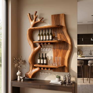 Nature Inspired Wine Display For Living Room