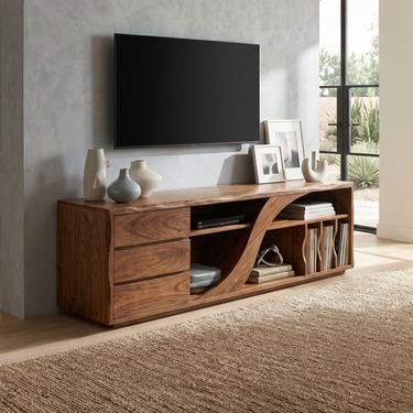 Sculptural Walnut TV Stand Modern Minimalist Interior