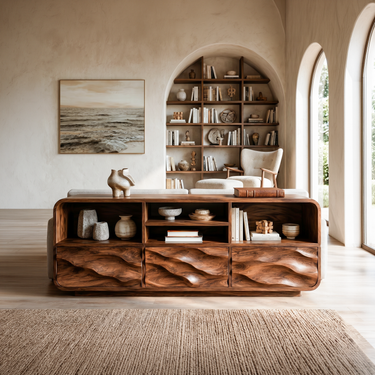 Organic Wooden Console Table With Curved Edges For Contemporary Home