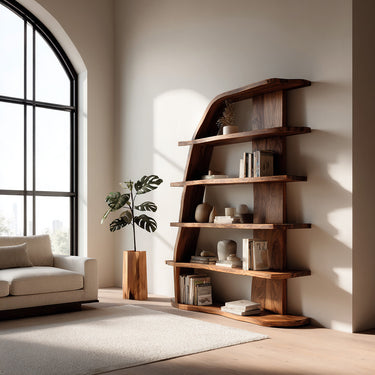 Mid Century Natural Wood Display Bookshelf For Living Room
