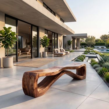 Organic Sculptural Natural Wood Outdoor Bench For Garden Patio